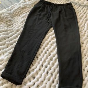 Drawstring black ankle slacks